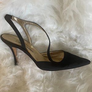 Manolo Blahnik Slingback 3.5" Heel  Black Suede Pumps